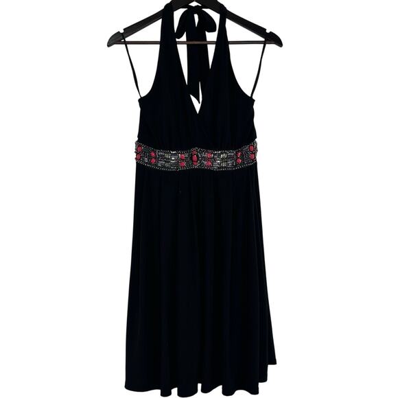 White House Black Market Beaded Halter Dress Size 4 Black Pink Y2K Bling Party - Picture 1 of 7